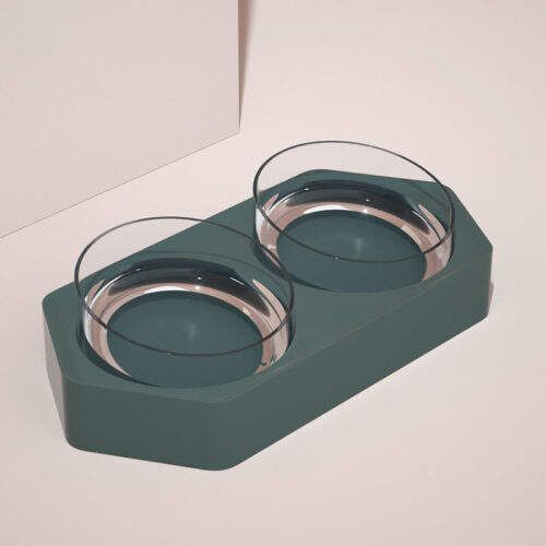 Cat Bowl With Hexagonal Stand Green Double