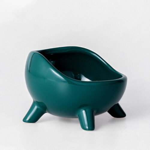 Ceramic Elevated Cat Bowl Green
